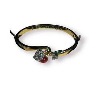 Juicy Couture Bracelet Enamel Crystal Cherry Heart Gold Color‎ with Box